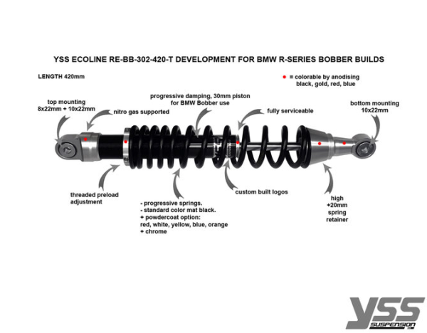 YSS Stoßdämpfer RE-BB-302-420-T BMW Bobber 420's Full Black Custom